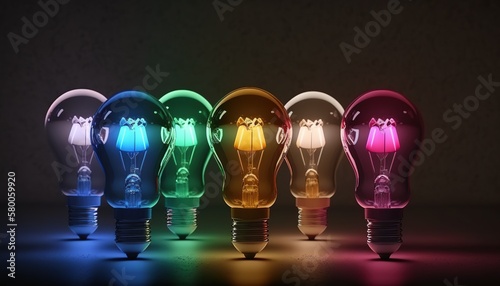 Different Colored Colorful Lightbulbs Representing Diversity and Inclusion, with Licensed Generative AI Technology Assistance