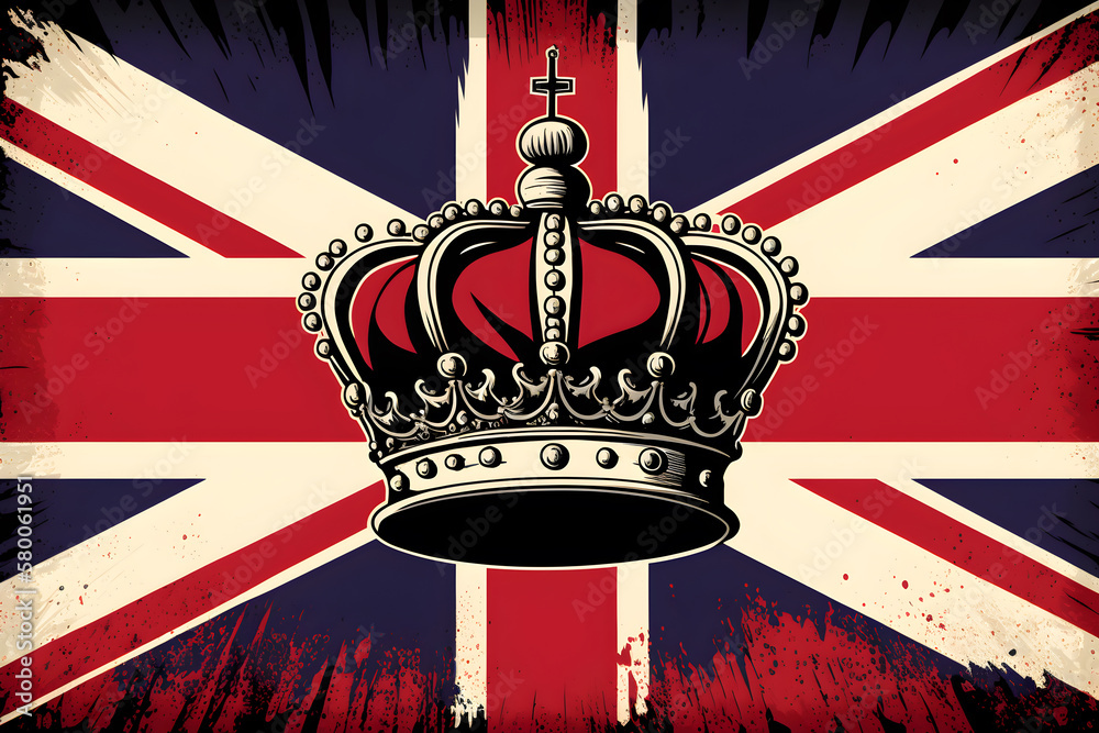 UK Royal Crown on Great Britain flag background - obrazy, fototapety, plakaty 