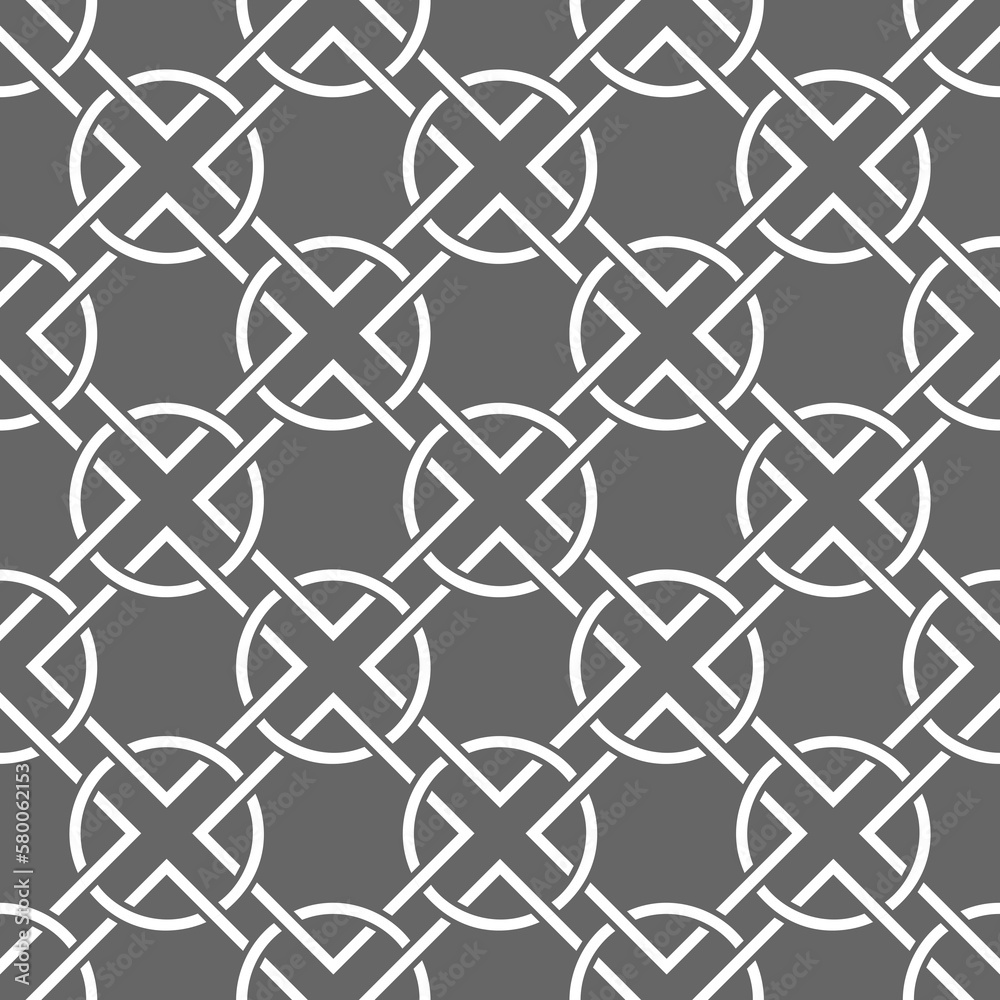 Naklejka premium Vector seamless texture. Modern geometric background. Lattice with squares and circles.