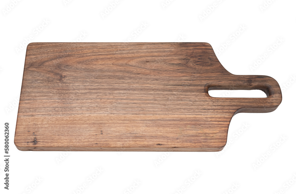 wooden cutting board on isolated white background