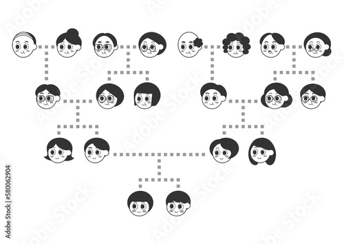 家系図のイラスト: 家族・親戚のアイコン （黒）