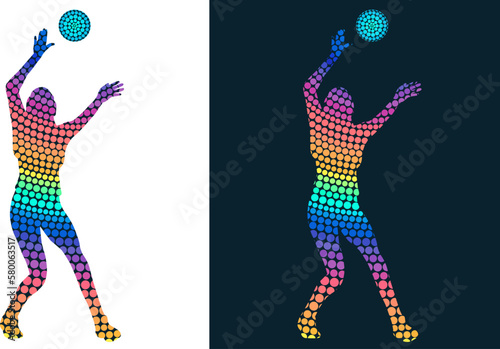 Silhouette of Volleyball player from colored dots. Isolated vector image