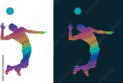 Silhouette of Volleyball player from colored dots. Isolated vector image