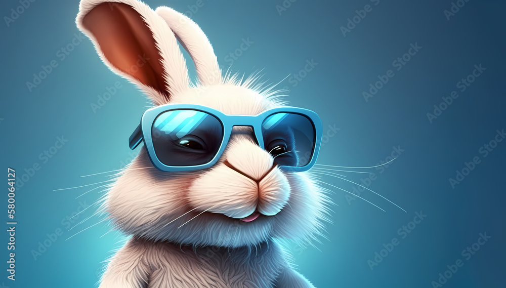 Fashionable stylish rabbit in sunglasses. Trendy concept with a modern cartoon bunny. Generative AI