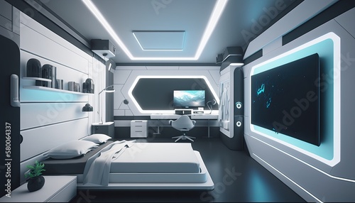 Ultra modern futuristic plastic bedroom to wake up everyday in the future, interior © Dniel