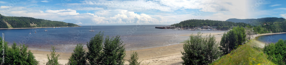 Panoramic view of Tadoussac Bay in the mouth of the Saguenay Fjord.