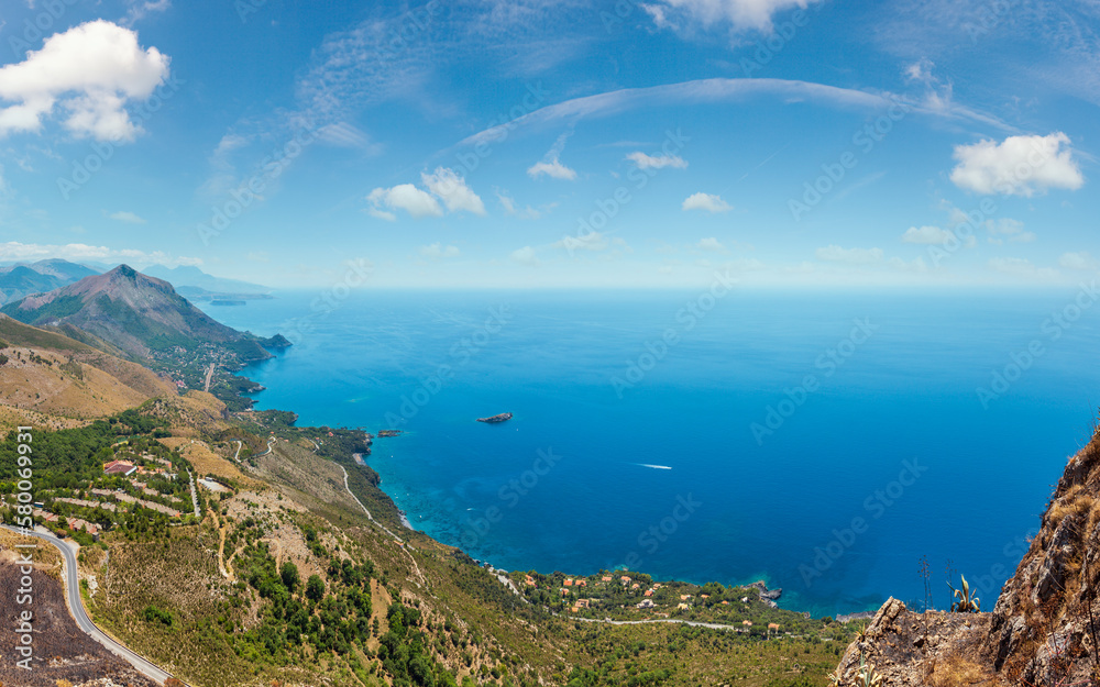View from San Biagio mountain on Tyrrhenian sea coast near Maratea, Basilicata, Italy