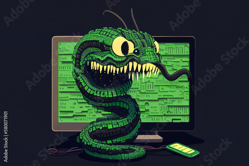 Fear of a ransomware attack or a scam on a computer which can lead to a phobia about data privacy and identity theft when online using the internet or social media, Generative AI stock illustration photo