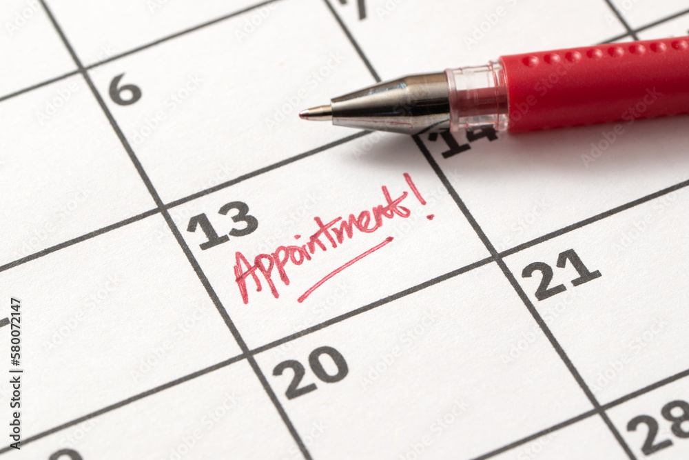 Appointment concept on calendar Appointment concept on calendar