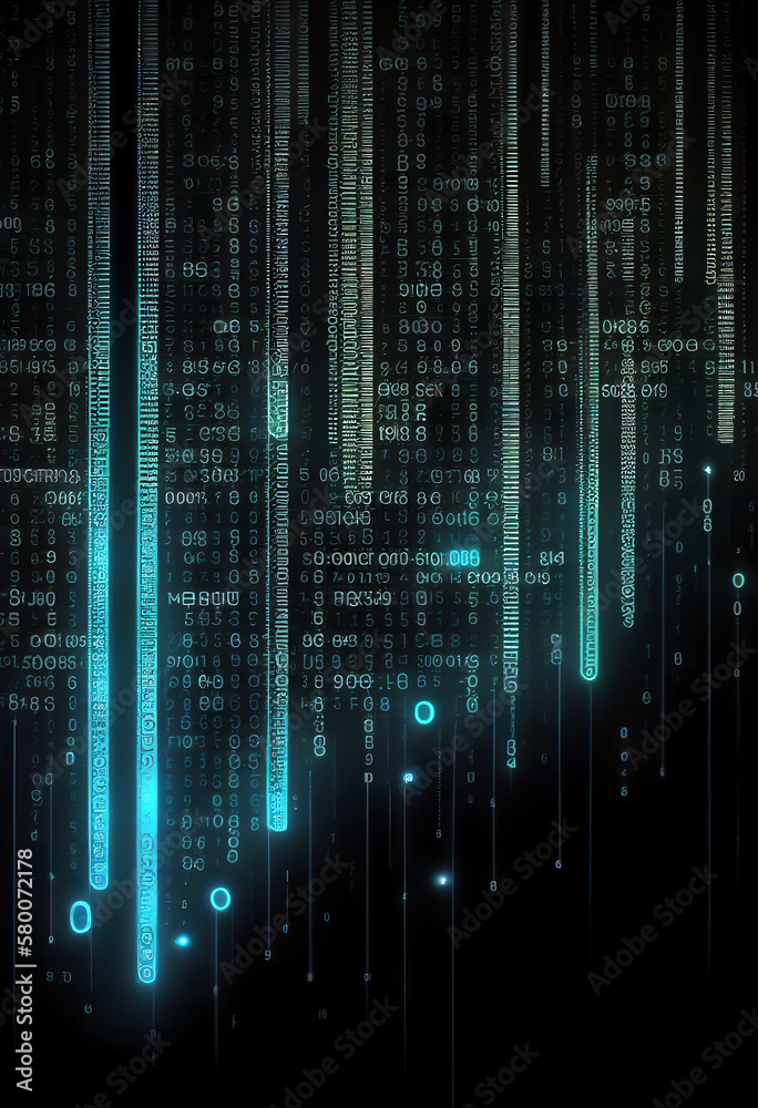 Binary computer matrix code data stream abstract background showing a coding transmission over the global internet network for cloud storage encryption, Generative AI stock illustration image Binary computer matrix code data stream abstract background showing a coding transmission over the global internet network for cloud storage encryption, Generative AI stock illustration image