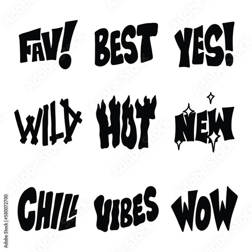 Hand drawing Words stickers vector set good for social media content, print base application, merchandise.