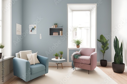 Stylish Armchair and Diffrent Potted Plants  Big Window  Minimalist Interior Design
