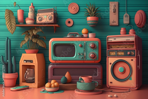 colorful vintage retro background. Illustration AI Generative