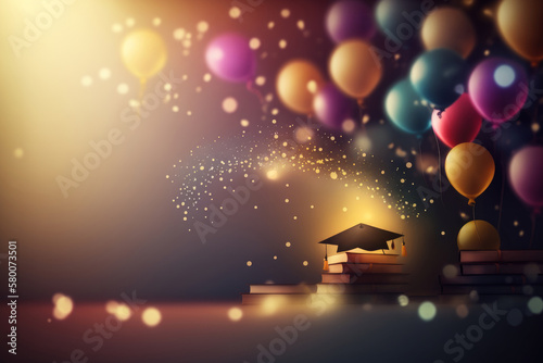 Festive graduation celebration party with balloons. Illustration AI Generative