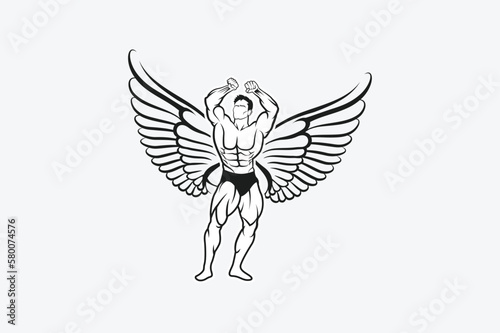 body builder sports and fitness mascot logo, vector, illustration. 