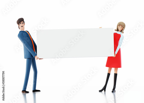 Business people caring white banner with space for text 3D rendering illustration