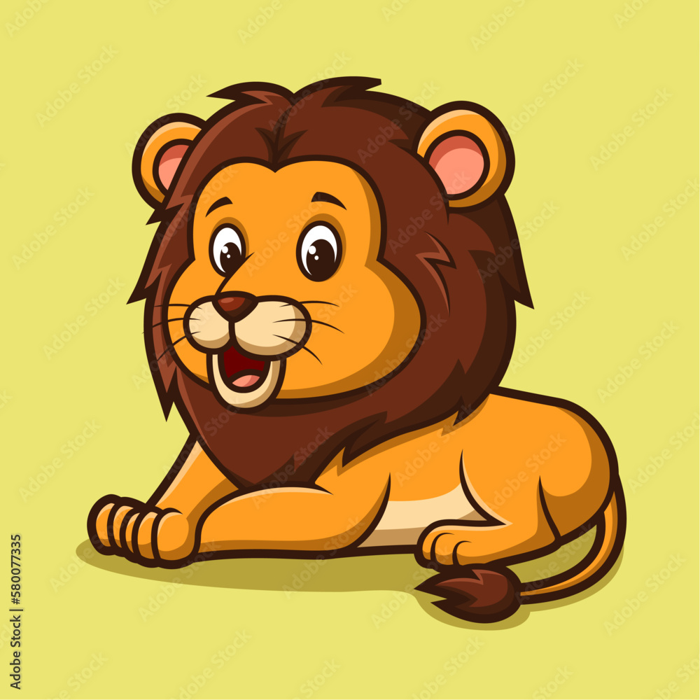 Obraz premium Cute cartoon lion sitting. Vector illustration