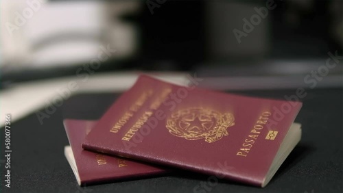 Falling Red biometric Italian Citizenship European Passport slow motion,id identify travel document