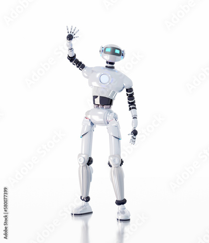 White robot waving hand   3D rendering illustration isolated on white background. Technology concept