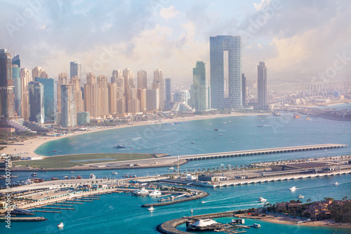 Dubai marina view with white sand beaches and skyscrapers © IRStone