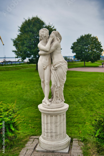 Statue of Cupid and Psyche in Alleya Statuy of Ermitazh-Vyborg, Vyborg, Russia photo