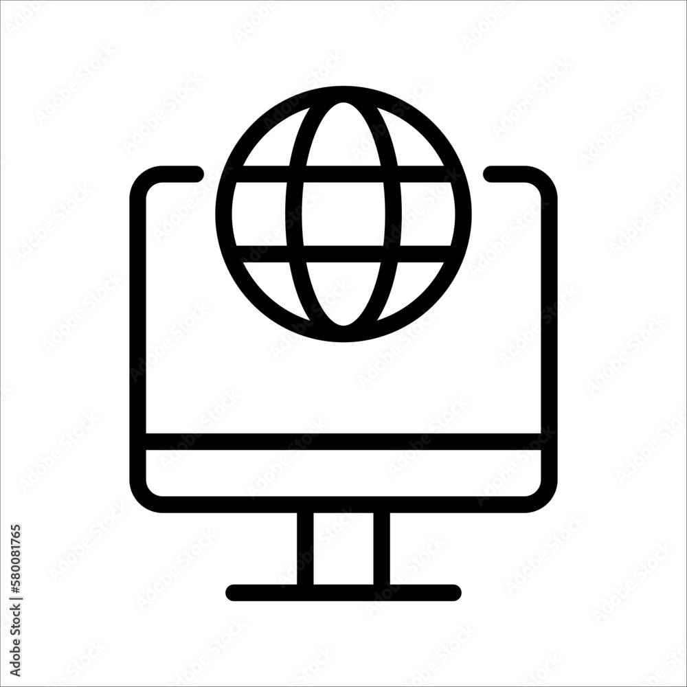 Laptop Globe Icon. Globe on screen of laptop icon. computer with globe sign. vector illustration on white background Laptop Globe Icon. Globe on screen of laptop icon. computer with globe sign. vector illustration on white background