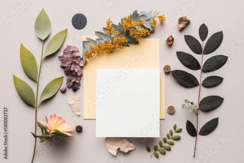 Artistic mockup with beautiful flowers. Illustration AI Generative