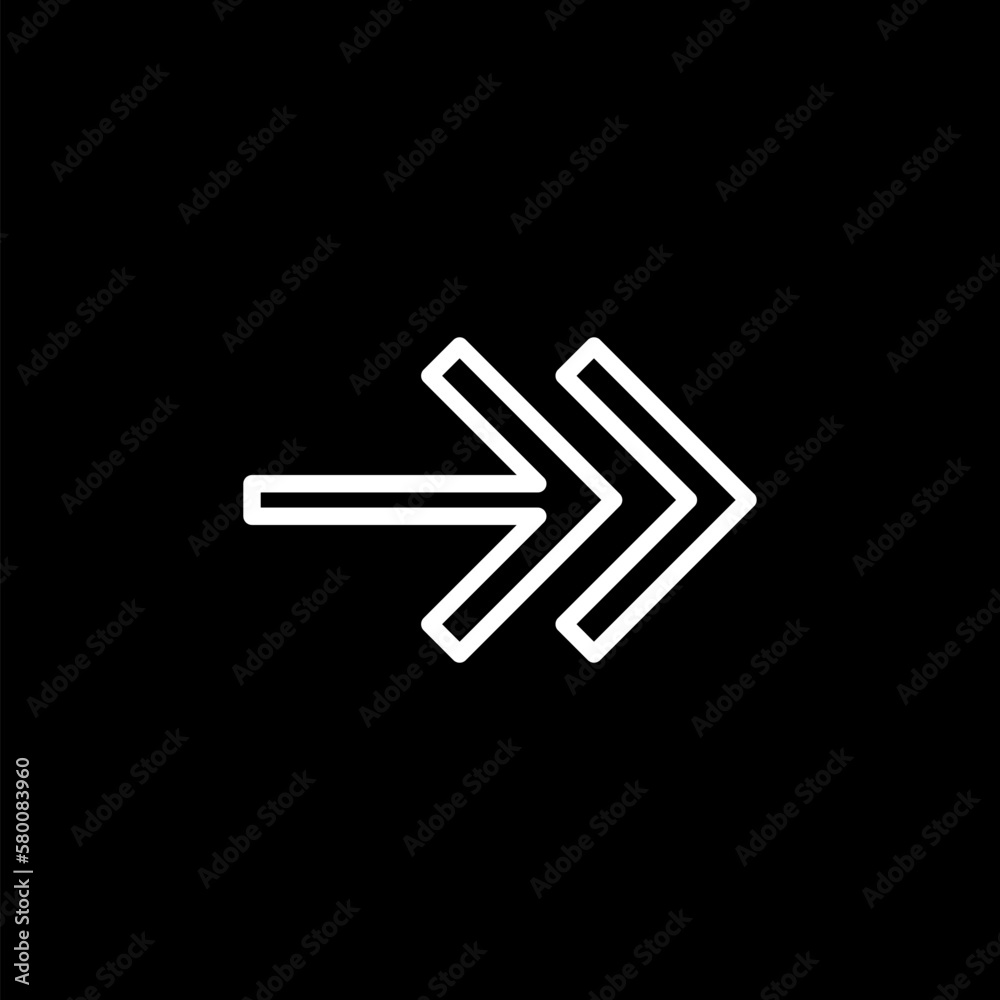 Straight arrow icon isolated on black background.