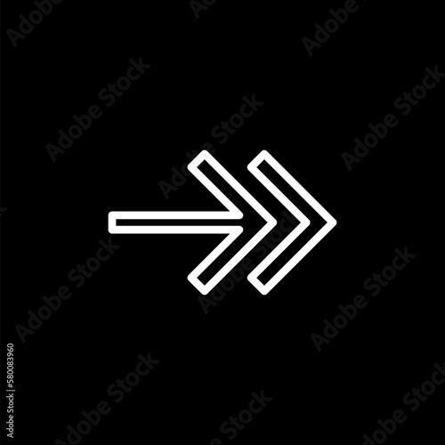 Straight arrow icon isolated on black background.