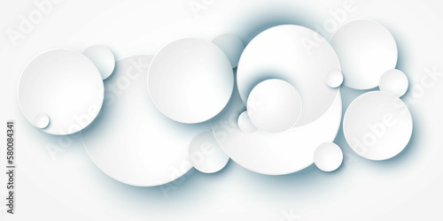 Abstract white background with 3D circles pattern, interesting white grey vector background illustration.