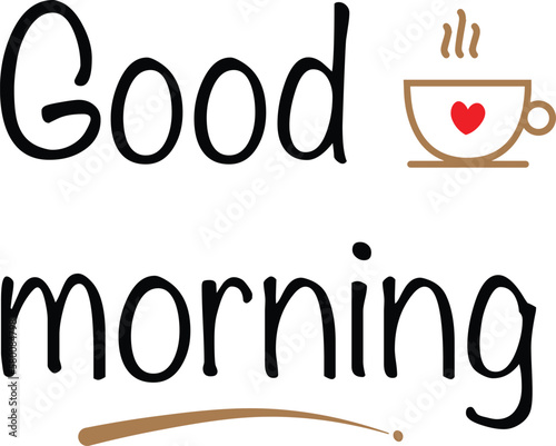 Good Morning png lettering text,  hand drawn lettering phrase. Vector modern line calligraphy. 