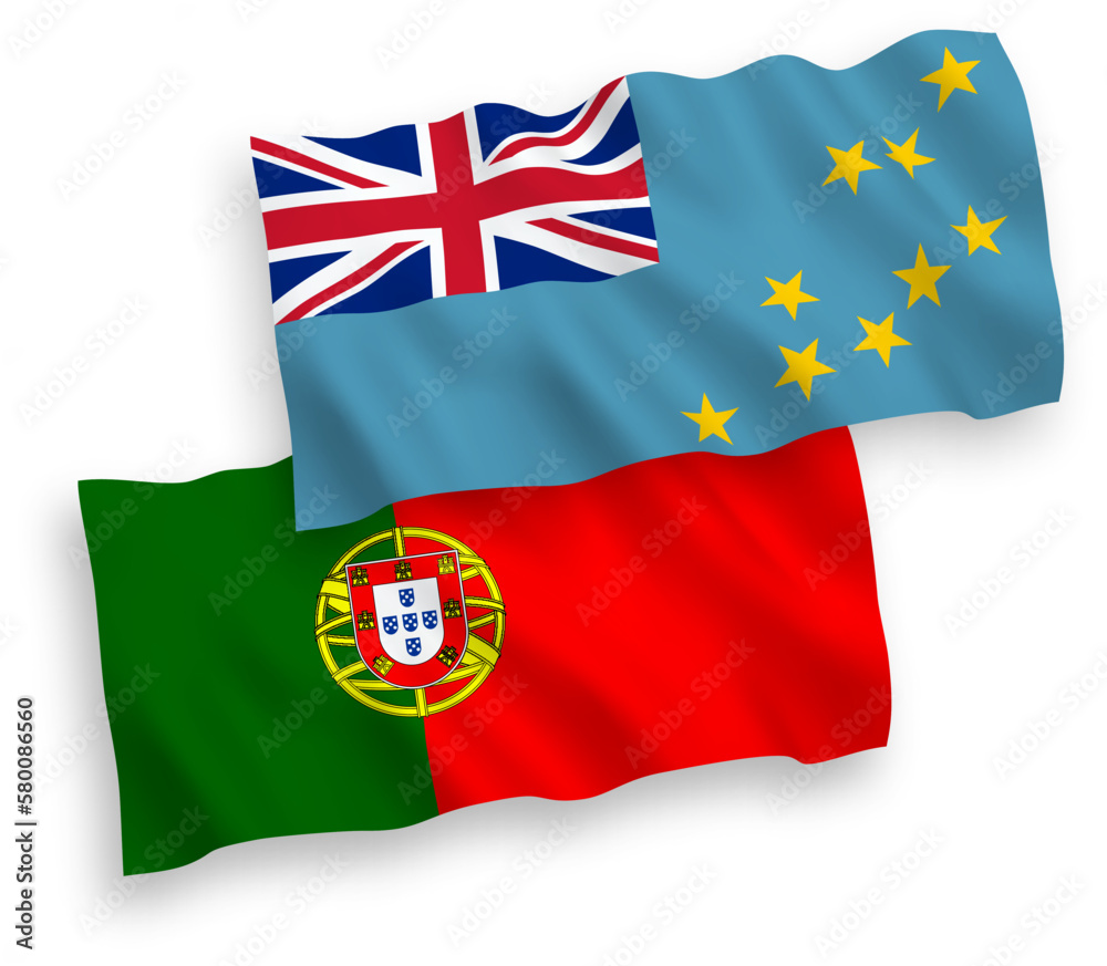 Naklejka premium Flags of Portugal and Tuvalu on a white background