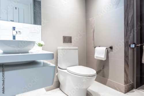Clean toilet in bright modern bathroom  Generative AI