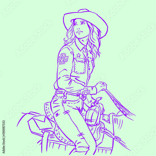 girl in a hat on horseback vector for card illustration decoration
