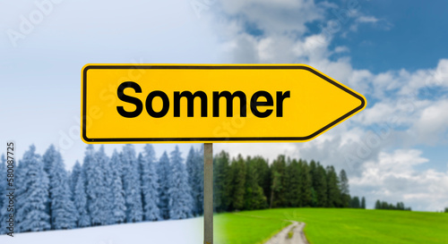 Jahreszeitwechsel von Winter zu Sommer in einer Landschaft