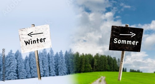 Jahreszeitwechsel von Winter zu Sommer in einer Landschaft