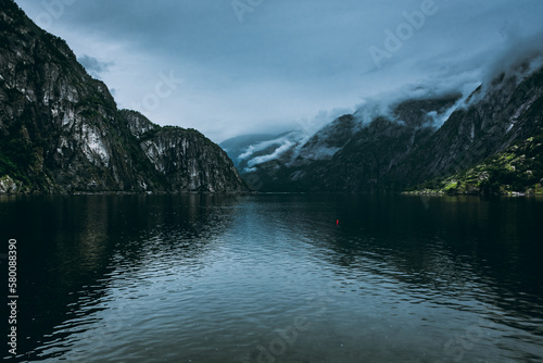 Moody landscape of the Nærøyfjord from Gudvangen.  Norway © Stefano Zaccaria