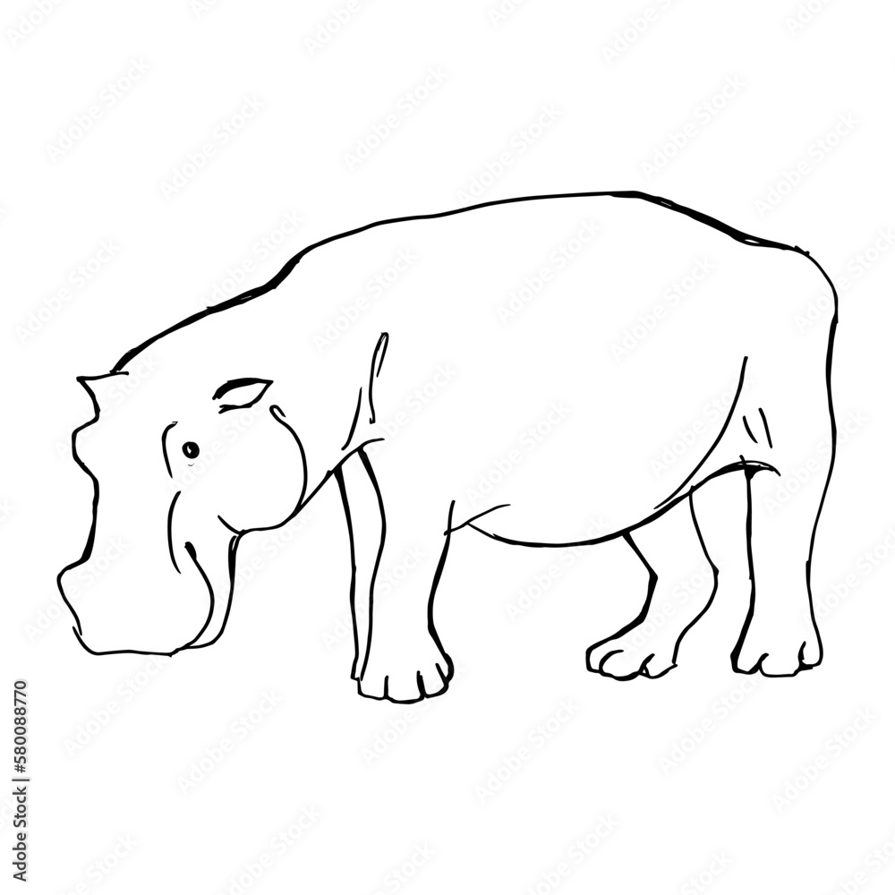 Fototapeta premium bigimot silhouette in full growth. Side view. Drawing with black lines, marker, line art. Vector illustration