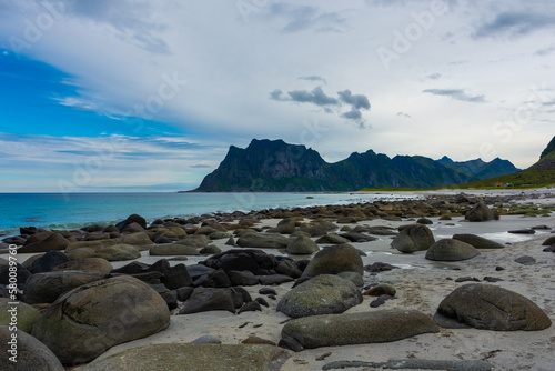 Shoreline of Uttakleiv Beach in the Lofoten Islands, Norway