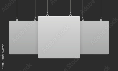 Empty clean set of 3 dangler mockup in geometric square shape on transparent background for sale offer announcement, promotion. Realistic mock up dummy display template for presentation. Mock-up