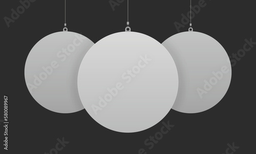 Empty clean set of 3 dangler mockup in geometric round circle shape on transparent background for sale offer announcement, promotion. Realistic mock up dummy display template for presentation. Mock-up