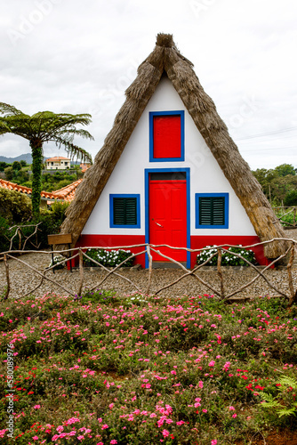 Traditional triangular rural house at Madeira island, Portugal