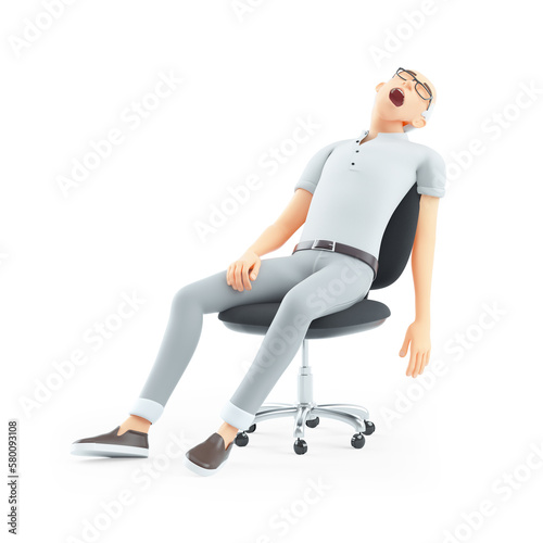 3d senior man sleeping in office chair
