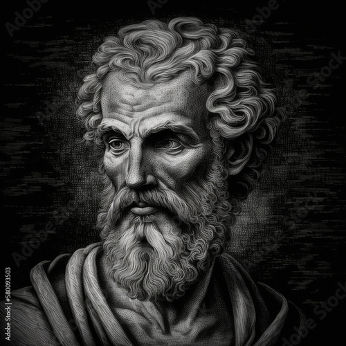 Ancient Greek philosopher Theophrastus. Created with Generative AI technology.