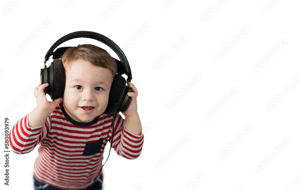 Toddler wearing professional studio headphones Toddler wearing professional studio headphones