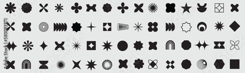 Brutalist abstract geometric shapes. Y2K Geometric design element shapes. Bauhaus memphis design geometric silhouette elements design.