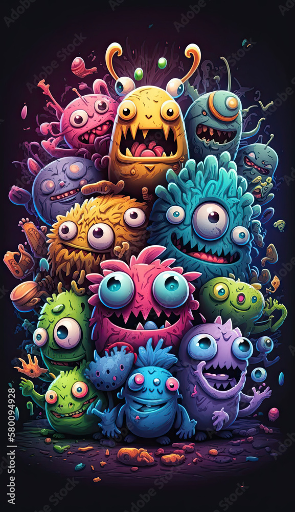 Cute and Colorful Monsters in a 3D Doodle Art World Created Using Generative Ai