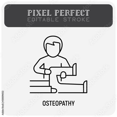 Osteopathy thin line icon. Physiotherapy, arthritis treatment. Massage. Pixel perfect, editable stroke. Vector illustration.