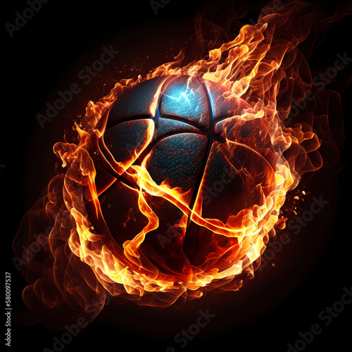 Basket Ball On Fire. Generative AI