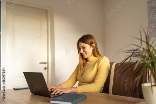 Businesswoman working on laptop